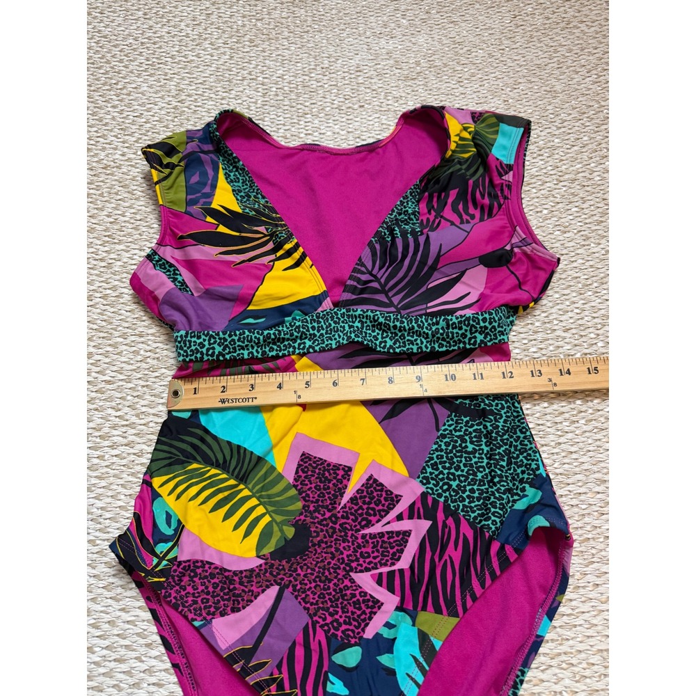 Bleu rod beattie animal party Print V-Neck Cap Sleeve One Piece Swimsuit size 10 - Picture 9 of 9